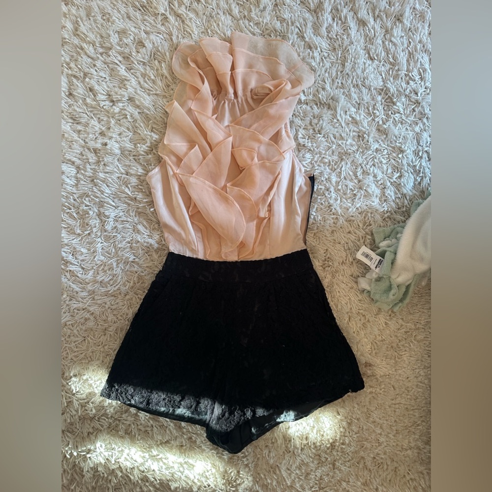 Handmade black and pink ruffle romper